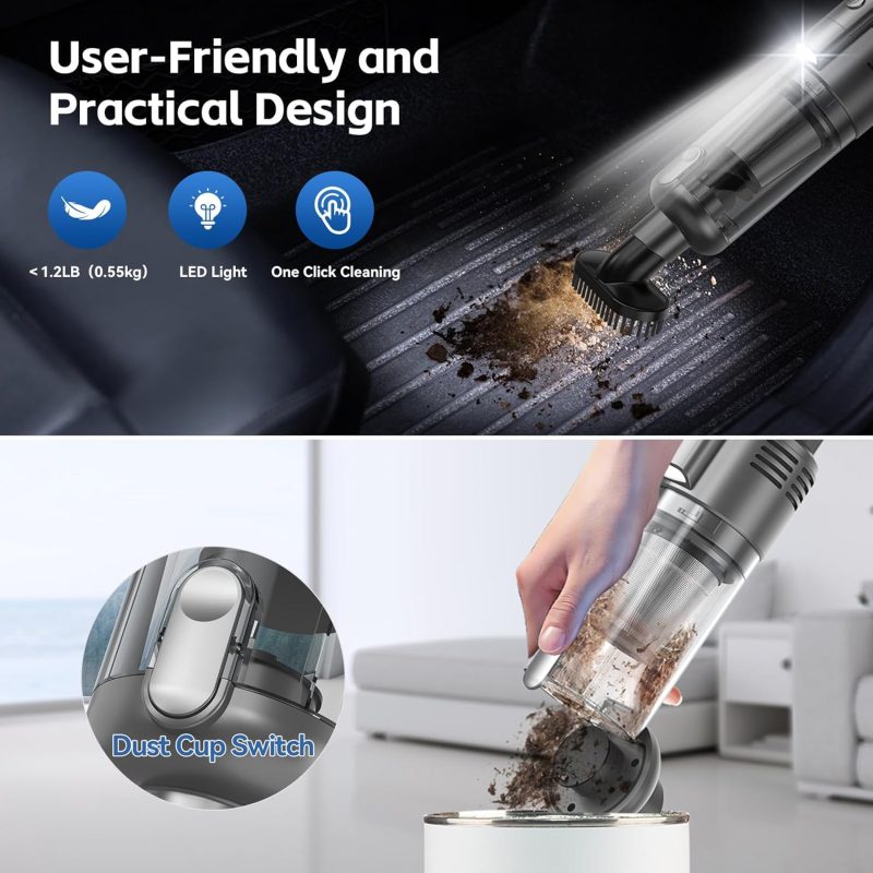 Handheld Car Vacuum Cleaner Cordless: 9500Pa Powerful Suction Portable Lightweight Hand Held Vacuum - Large Capacity Battery Last Long Wireless Mini Vacuum With Led Light For Home Office Cleaning - Image 2