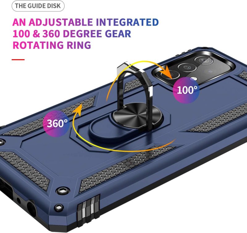 Dionsibei Military Grade Drop Impact for Samsung Galaxy A52 5G Case 360 Metal Rotating Ring Kickstand Holder Armor Heavy Duty Shockproof for Galaxy A52 5G/4G Phone Case Blue - Image 5