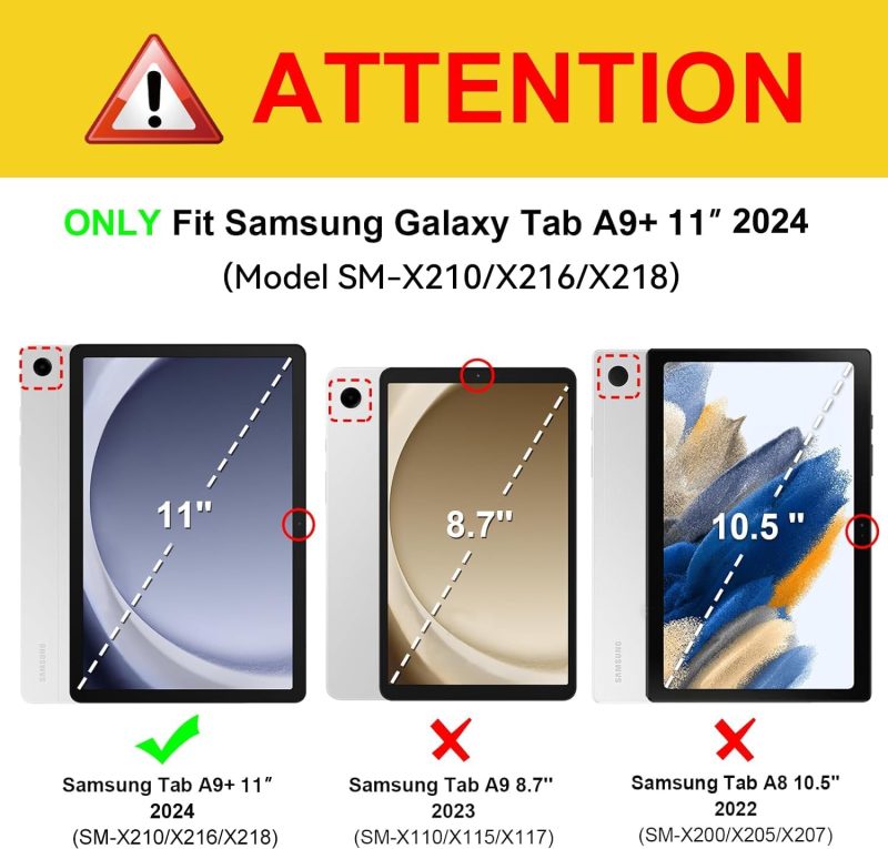 2024 Case for Samsung Galaxy Tab A9+/A9 Plus 11” 2024 Model (SM-X210/X216/X218) Heavy Duty Shockproof Rugged High Impact Protective Case Black - Image 2
