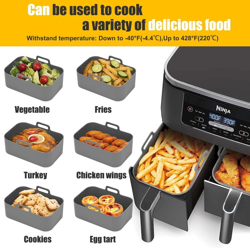 2Pcs Air Fryer Silicone Liners Rectangular For Ninja Foodi Dual Dz201 8Qt/Dz090 6Qt/Ninja Doublestack Sl201 8Qt - Image 4