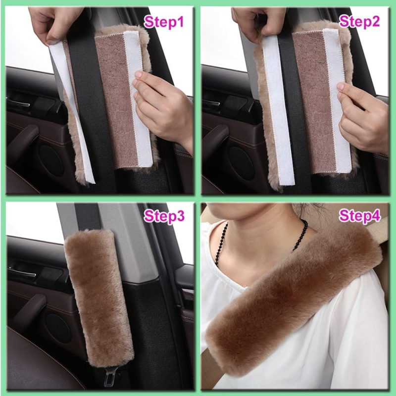 Ogland Genuine Sheepskin Soft Fuzzy Car Seat Belt Pad Cushion - Image 6