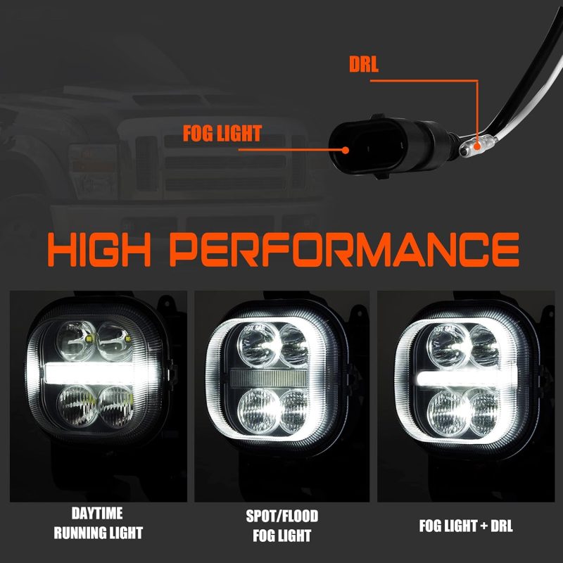 Led Fog Light Assembly With Daytime Running Lights For 2008 2009 2010 Ford F250 F350 F450 F550 Bumper Driving Fog Lamp Kit Plug & Play - Image 2