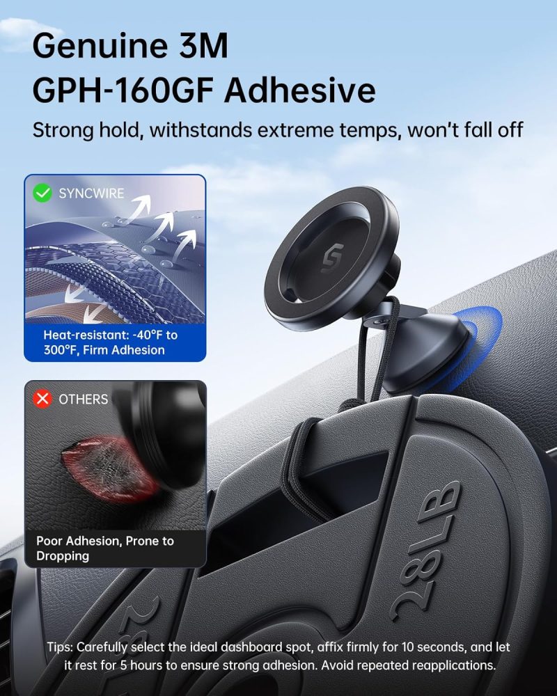 Syncwire For Magsafe Car Mount - 360 Rotation Magnetic Phone Holder For Car Dashboard - Image 3