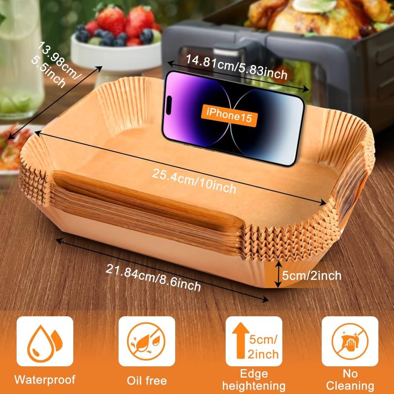 200Pcs Air Fryer Liners For Ninja: Higher Non-Stick Disposable Parchment Paper Liner For Ninja Dz201/Dz401 Dual Airfryer Baking - Food Grade Ninja Air Fryer Accessories (Rectangle - 8.6 X 5.5 Inch) - Image 2