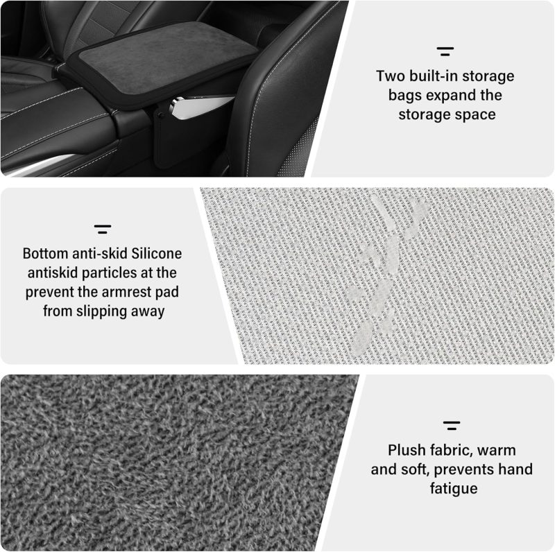 Singaro Car Leather Furry Center Console Cover With 2 Storage Bags - Image 3