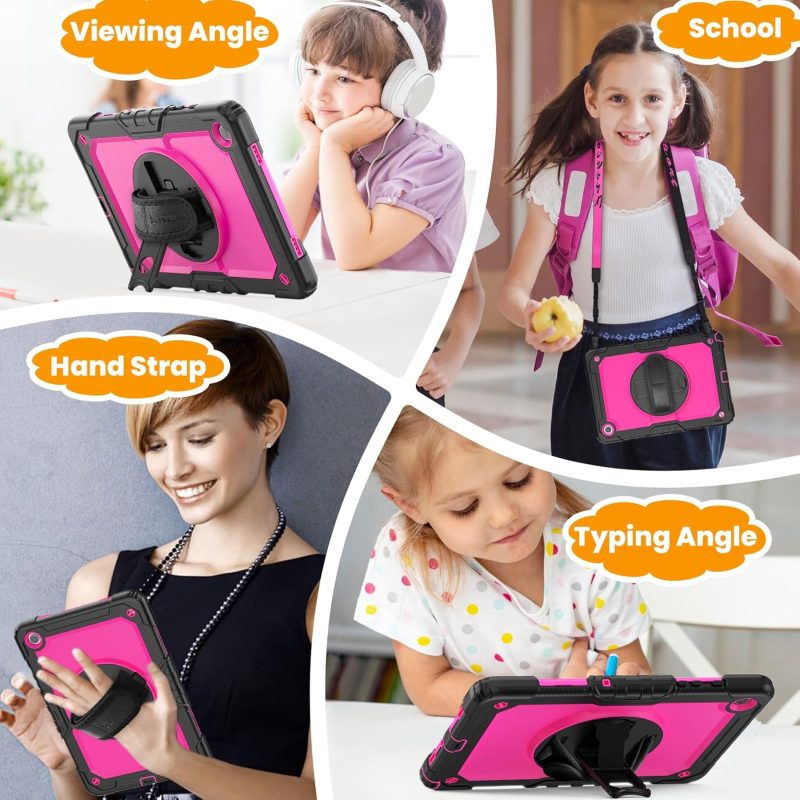SEYMAC stock Case for Samsung Galaxy Tab A9+ Plus 11'' Full-Body Drop Protection Case with Screen Protector Pencil Holder [360° Rotating Hand Strap] &Stand Pink+Black - Image 4