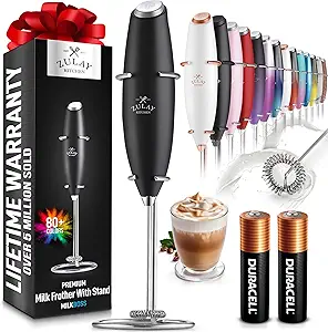Zulay Kitchen Powerful Milk Frother Wand With 2 Duracell Batteries - Ultra Fast Handheld Drink Mixer - Electric Whisk Foam Maker For Coffee