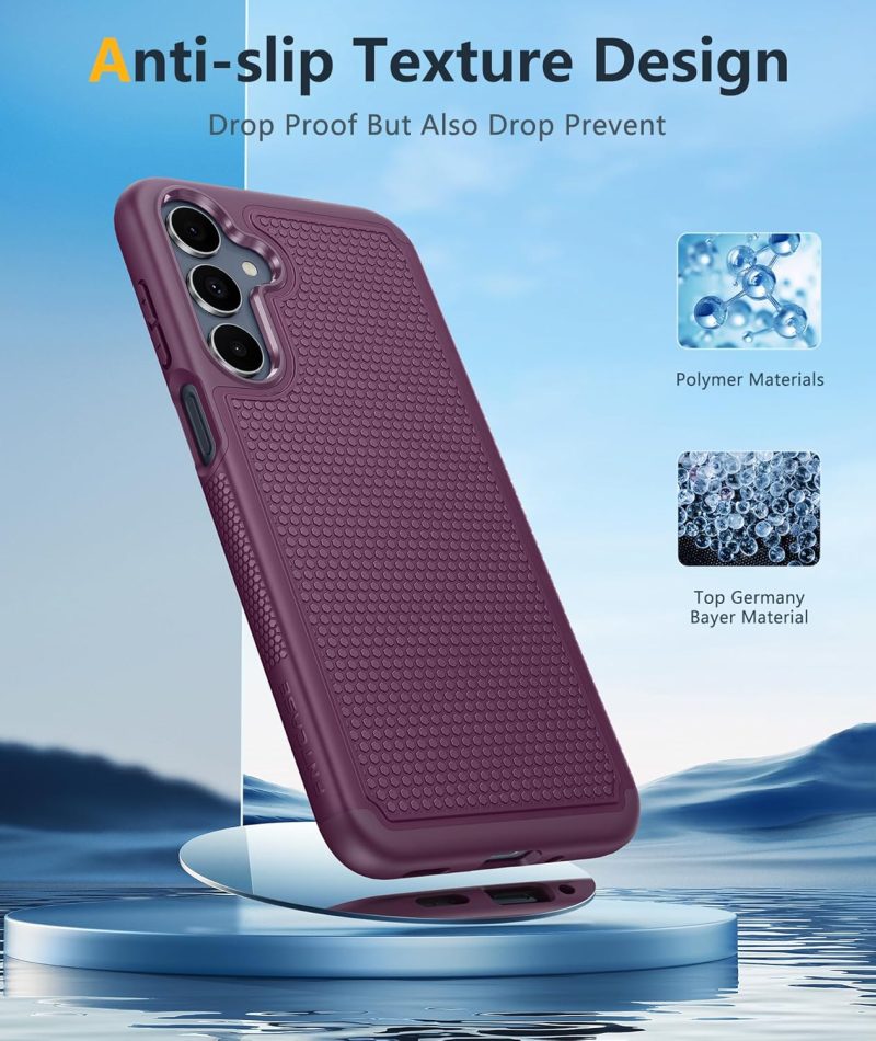 FNTCASE for Samsung Galaxy A16-5G Case: Dual Layer Protective Heavy Duty Cell Phone Cover with Non Slip Textured Back - Shockproof Rugged Military Grade Drop Protection Bumper Tough (Burgundy Purple) - Image 3
