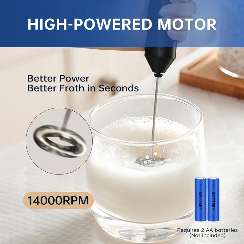 Yssoa Electric Milk Frother Handheld With Stainless Steel Stand Battery Operated Whisk Drink Mixer For Coffee - Image 3