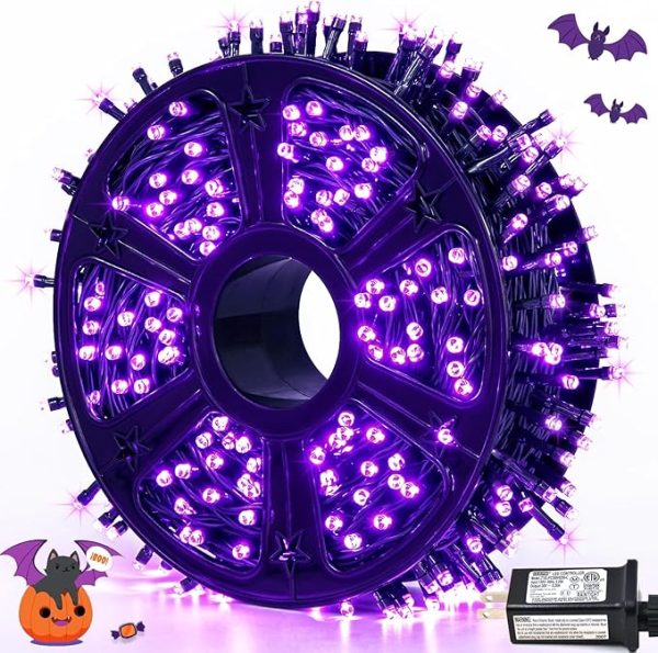 Jmexsuss 500 Led Purple Halloween Lights, 173Ft 8 Modes Halloween String Lights Outdoor Waterproof, Green Wire Purple Led Christmas Tree Light for Indoor Party House Christmas Decorations