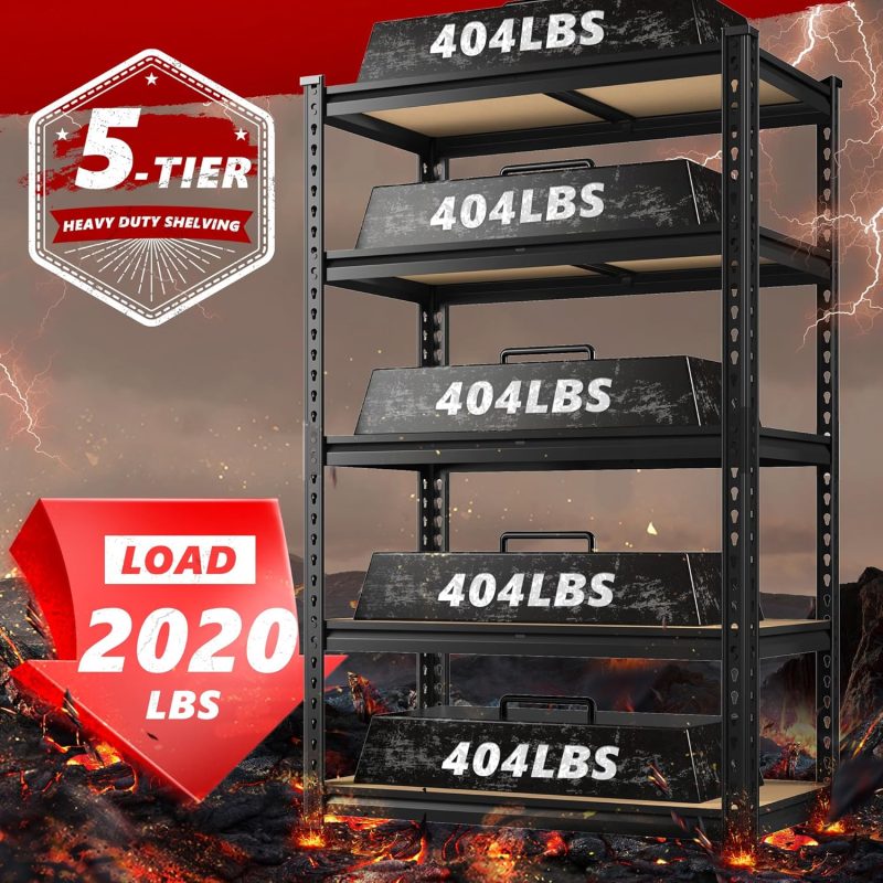 Reibii 2020Lbs Storage Shelves 5 Tier Garage Shelving Heavy Duty Adjustable Garage Shelves - Image 4