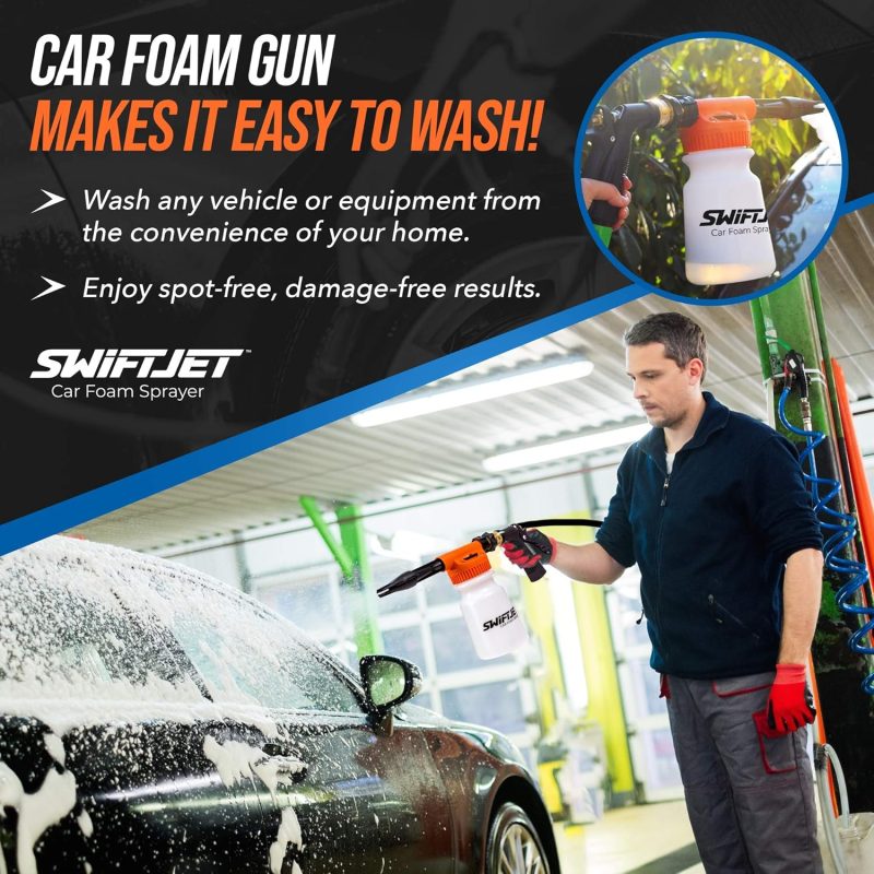 Swiftjet Car Wash Foam Gun + Microfiber Wash Mitt - Foam Cannon Works With Any Soap - Garden Hose Car Foam Sprayer - Car Wash Kit - Car Accessories Foam Blaster (Orange Foam Gun With Mitt) - Image 3