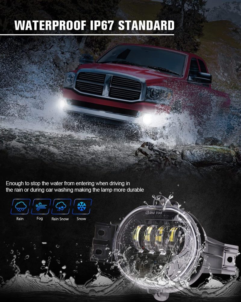 Bicyaco New Version Led Fog Light Compatible With Dodge Ram 1500 2002-2008 Dodge Ram 2500/3500 Pickup Truck 2003 2004 2005 2006 2007 2008 2009-1 Pair Black - Image 3