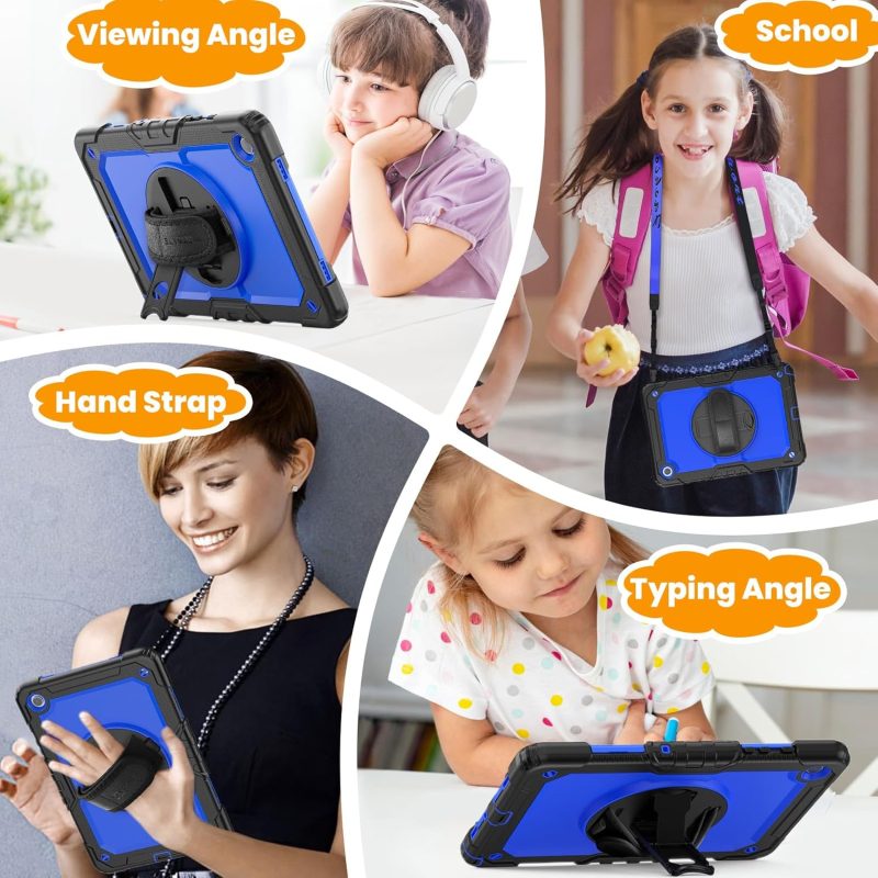 SEYMAC stock Case for Samsung Galaxy Tab A9+ Plus 11'' Full-Body Drop Protection Case with Screen Protector Pencil Holder [360° Rotating Hand Strap] &Stand Blue+Black - Image 4