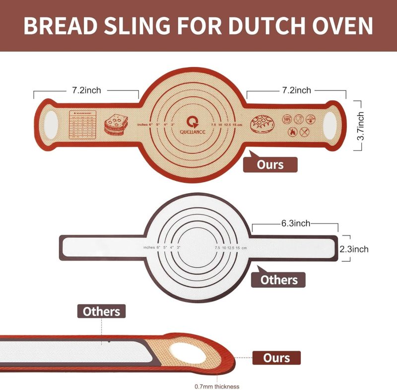 Silicone Sourdough Bread Sling Mat - 2Set Round Dough Baking Slings For Dutch Oven - Image 6