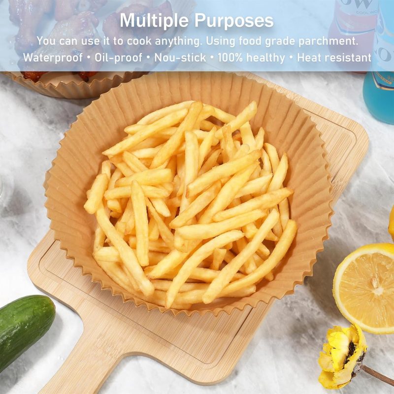 100Pcs Air Fryer Disposable Paper Liners Fit 3-5Qt Non-Stick Air Fryer Parchment Paper Air Frying Roasting Microwave Basket Oil-Proof Resistant Baking Parchment Paper Thick (Round - Image 2