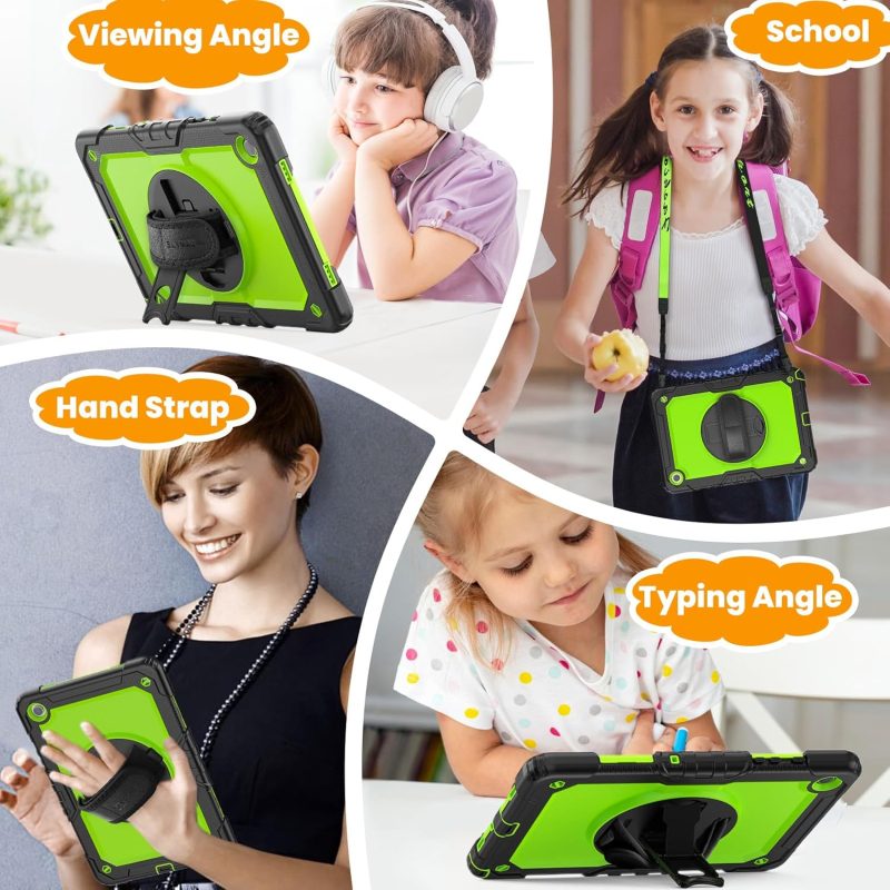 SEYMAC stock Case for Samsung Galaxy Tab A9+ Plus 11'' Full-Body Drop Protection Case with Screen Protector Pencil Holder [360° Rotating Hand Strap] &Stand Green+Black - Image 4