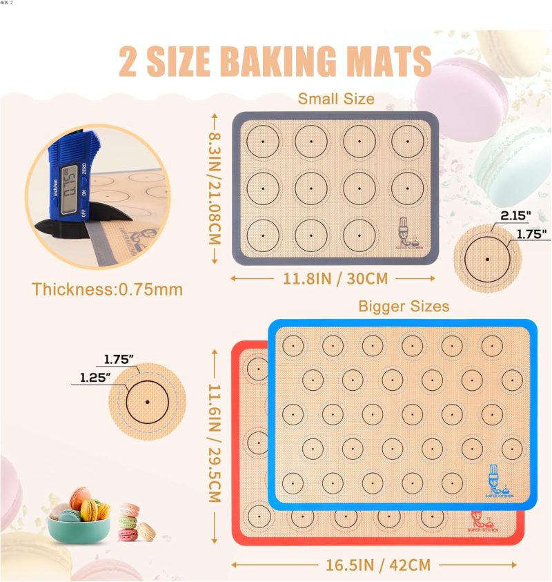Silicone Baking Mat Macaron - Set Of 3 (2 Half Sheet Liners And 1 Quarter Sheet) - Image 2