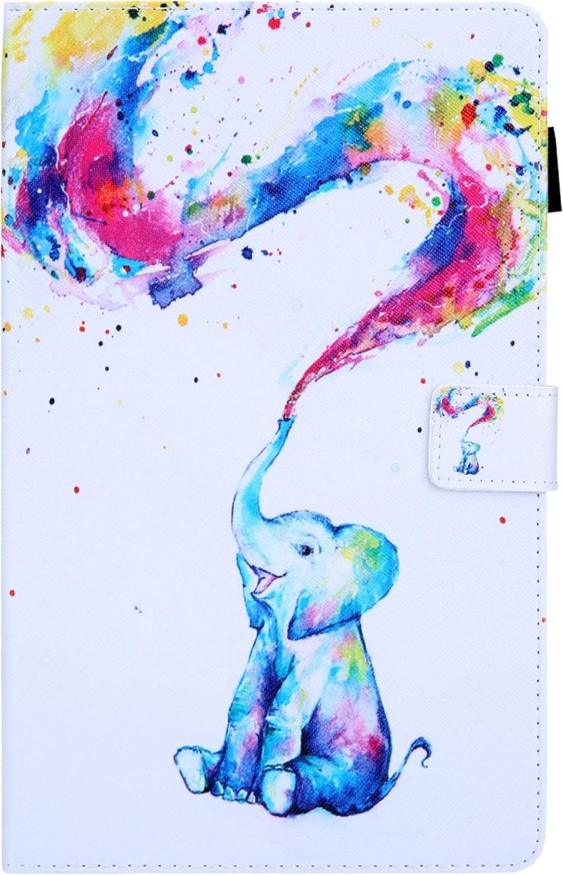 2019 for Samsung Galaxy Tab A 10.1 inch Case 2019 Model (SM-T510/T515/T517) with Stand/Pencil Holder/Card Slots/Magnetic/Folding Folio PU Leather Soft TPU Back Shockproof Cover Rainbow Elephant - Image 3