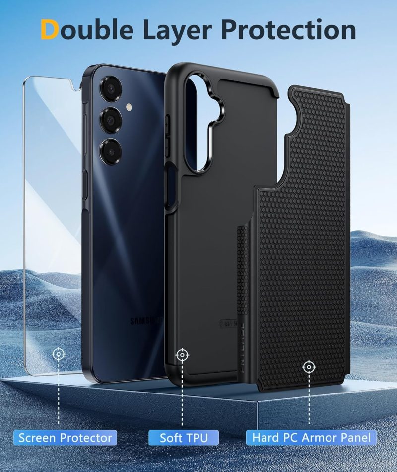 FNTCASE for Samsung Galaxy A16-5G Case: Dual Layer Protective Heavy Duty Cell Phone Cover with Non Slip Textured Back - Shockproof Rugged Military Grade Drop Protection Bumper Tough Black - Image 4