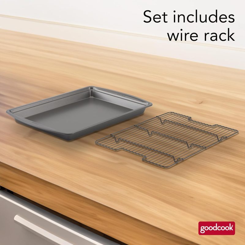 Goodcook 15” X 10.5” Nonstick Carbon Steel Baking Pan & Raised Wire Rack – Pizza Crisper - Image 2