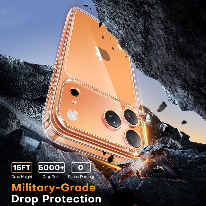 TAURI for iPhone 17 Pro Max Case, Full Camera Protection with Screen Protector, Anti-Yellowing Military-Grade Protection Shockproof Slim Phone Case for iPhone 17 ProMax, Clear - Image 3