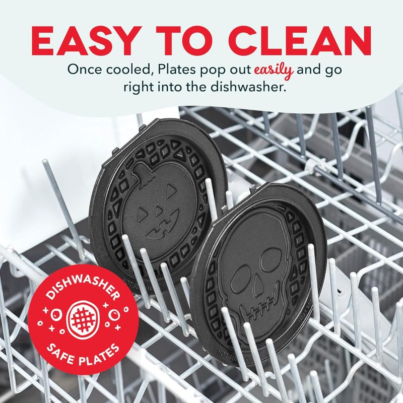 Dash Multimaker Mini System Two 4” Nonstick Removable Waffle Plates (Skull & Jack-O-Lantern) - 2Pc Plate Pack For Waffle Iron & Griddle - Image 5