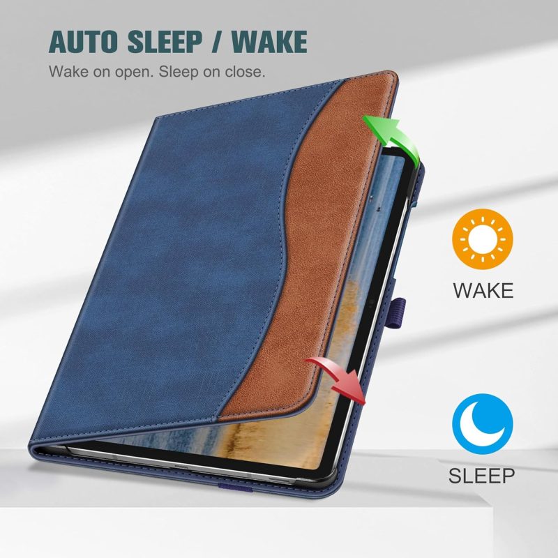 S10 Fintie Case for Samsung Galaxy Tab S10 Lite/ S10 FE/ S9 FE 5G 10.9 Inch/Tab S9 11 Inch with S Pen Holder Multi-Angle Viewing Protective Cover with Pocket Auto Sleep/Wake Denim Blue/Brown - Image 4