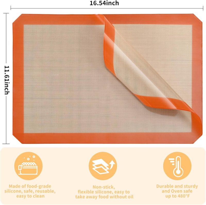 2-Pack Silicone Baking Mats – Non-Stick Reusable Bpa-Free Oven Liners - Image 2