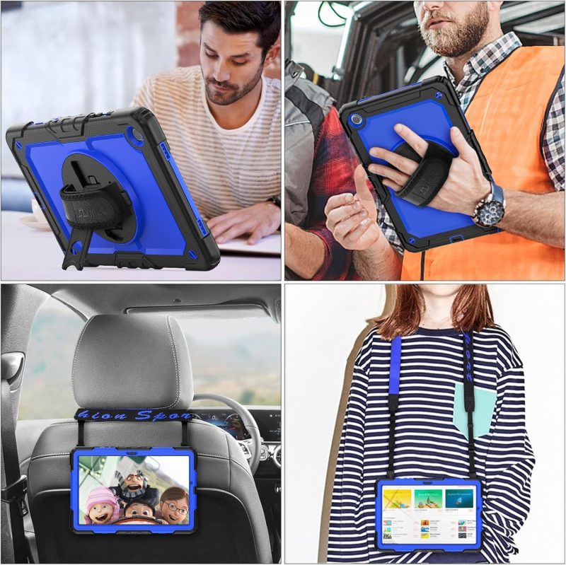 SEYMAC stock Case for Samsung Galaxy Tab A9+ Plus 11'' Full-Body Drop Protection Case with Screen Protector Pencil Holder [360° Rotating Hand Strap] &Stand Blue+Black - Image 2