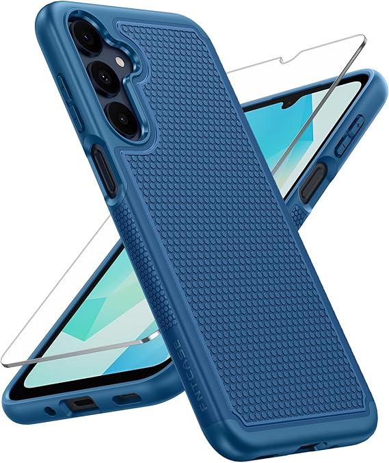FNTCASE for Samsung Galaxy A16-5G Case: Dual Layer Protective Heavy Duty Cell Phone Cover with Non Slip Textured Back - Shockproof Rugged Military Grade Drop Protection Bumper Tough (Blue)