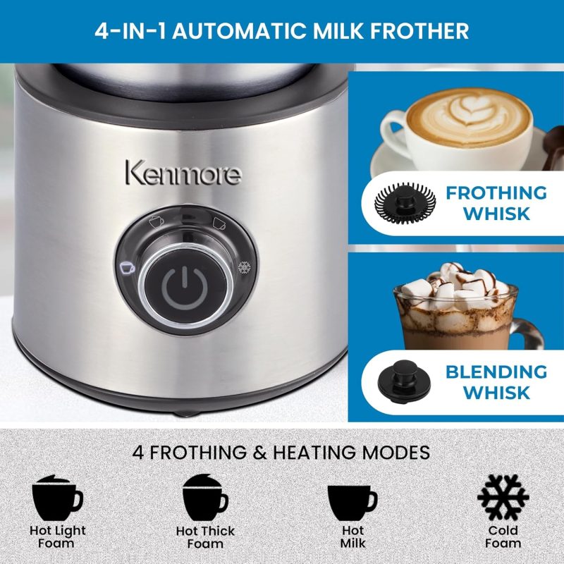Kenmore Electric Milk Frother- Hot & Cold Milk Steamer And Foam Maker For Coffee - Image 3