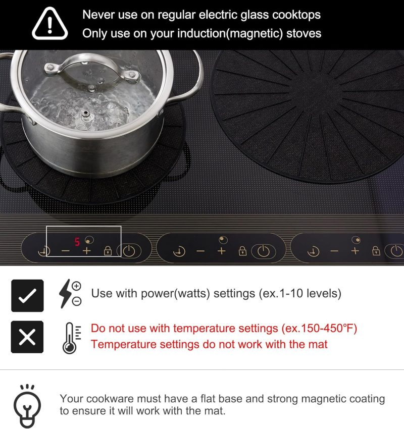 Lazy K Induction Cooktop Mat - Silicone Fiberglass Scratch Protector - For Magnetic Stove - Non Slip Pads To Prevent Pots From Sliding During Cooking_ Black (6.2Inches) - Image 3