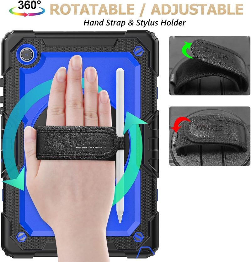 SEYMAC stock Case for Samsung Galaxy Tab A9+ Plus 11'' Full-Body Drop Protection Case with Screen Protector Pencil Holder [360° Rotating Hand Strap] &Stand Blue+Black - Image 3