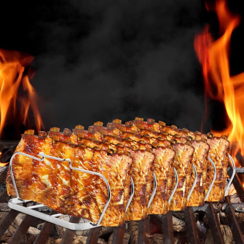 Large Rib Rack For Smoking - 6 Slots Rib Racks For Grilling - Easy To Use And Clean Bbq Premium Durable Rib Rack Stainless Steel - Image 3