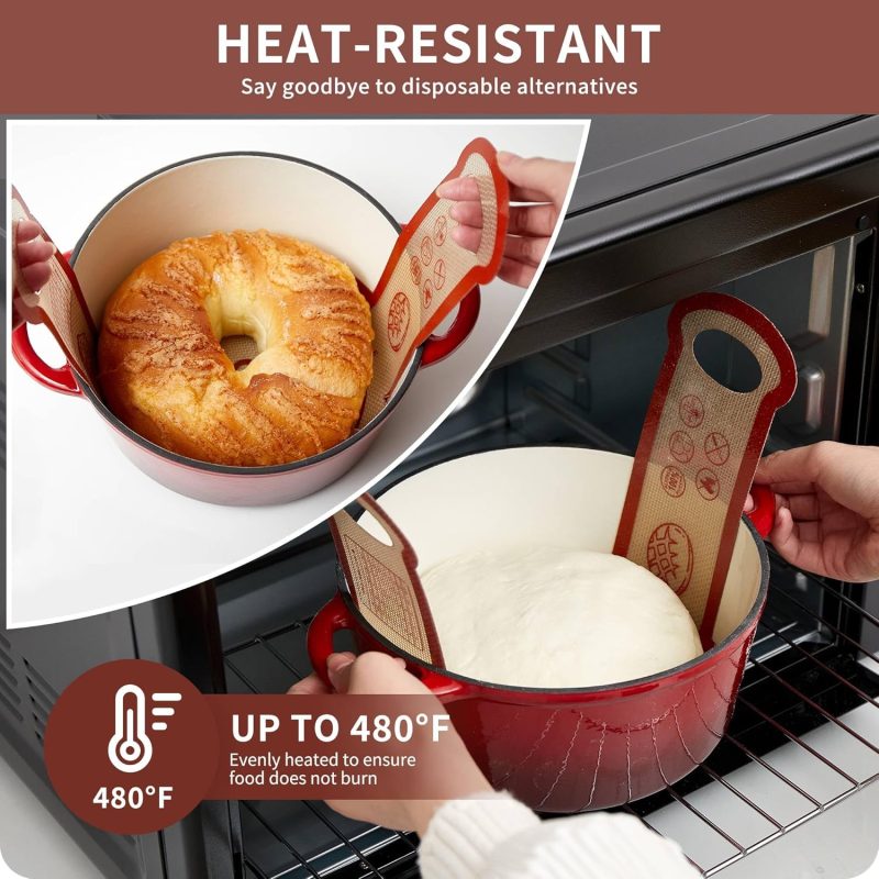 Silicone Sourdough Bread Sling Mat - 2Set Round Dough Baking Slings For Dutch Oven - Image 3