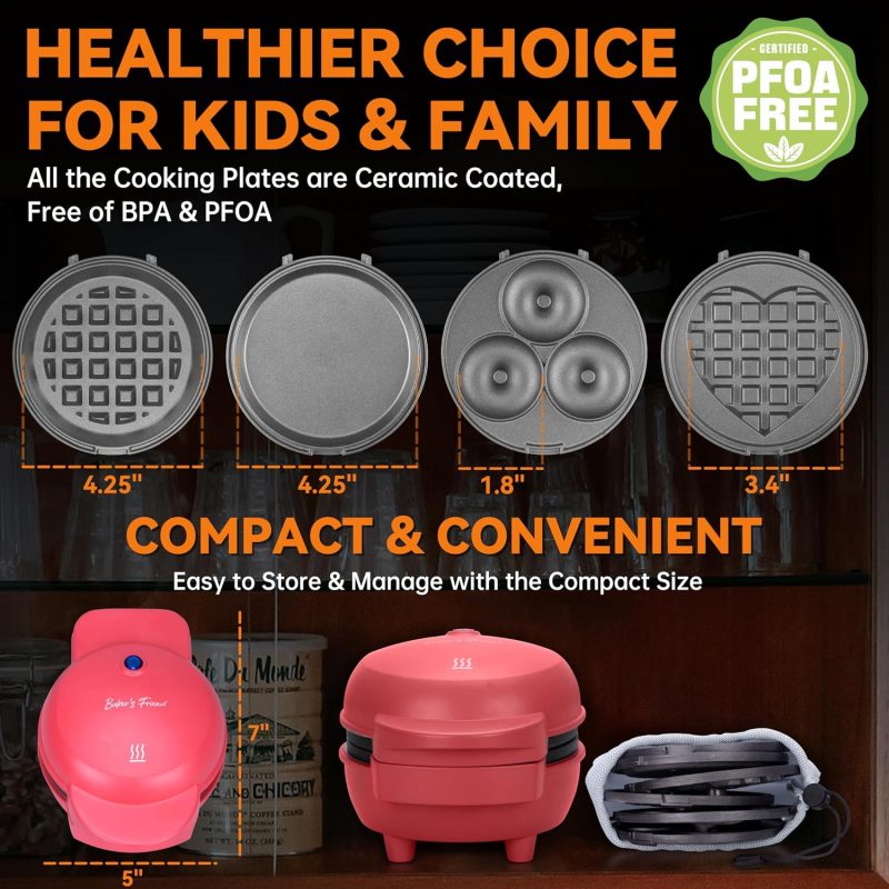 Baker'S Friend 4 In 1 Waffle Maker Set: Mini Doughnut & Waffle Maker - Image 4