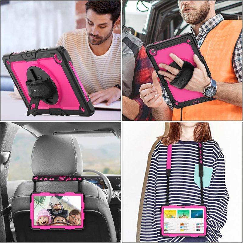 SEYMAC stock Case for Samsung Galaxy Tab A9+ Plus 11'' Full-Body Drop Protection Case with Screen Protector Pencil Holder [360° Rotating Hand Strap] &Stand Pink+Black - Image 2