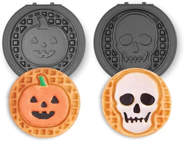Dash Multimaker Mini System Two 4” Nonstick Removable Waffle Plates (Skull & Jack-O-Lantern) - 2Pc Plate Pack For Waffle Iron & Griddle