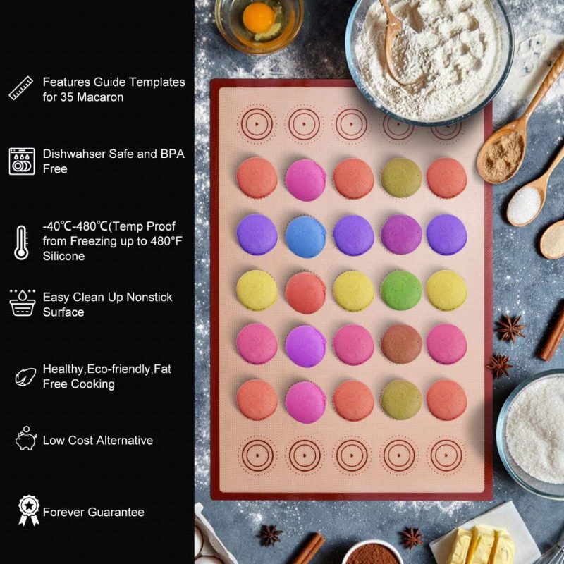 Angadona Macaron Silicone Baking Mats Kit (16Pcs Set) Macaroon Baking Mat Set Of 2 Half Sheet Macaron Silicone Mat Nonstick Macaron Mat Sheet - Image 2