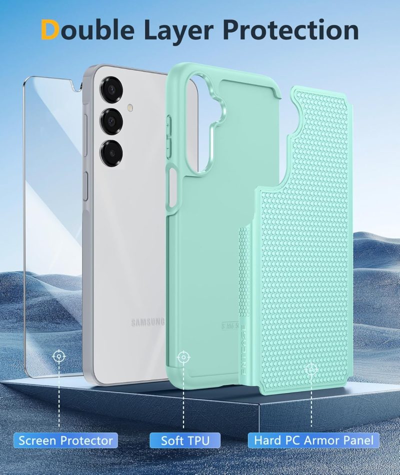 FNTCASE for Samsung Galaxy A16-5G Case: Dual Layer Protective Heavy Duty Cell Phone Cover with Non Slip Textured Back - Shockproof Rugged Military Grade Drop Protection Bumper Tough (Mint Green) - Image 4