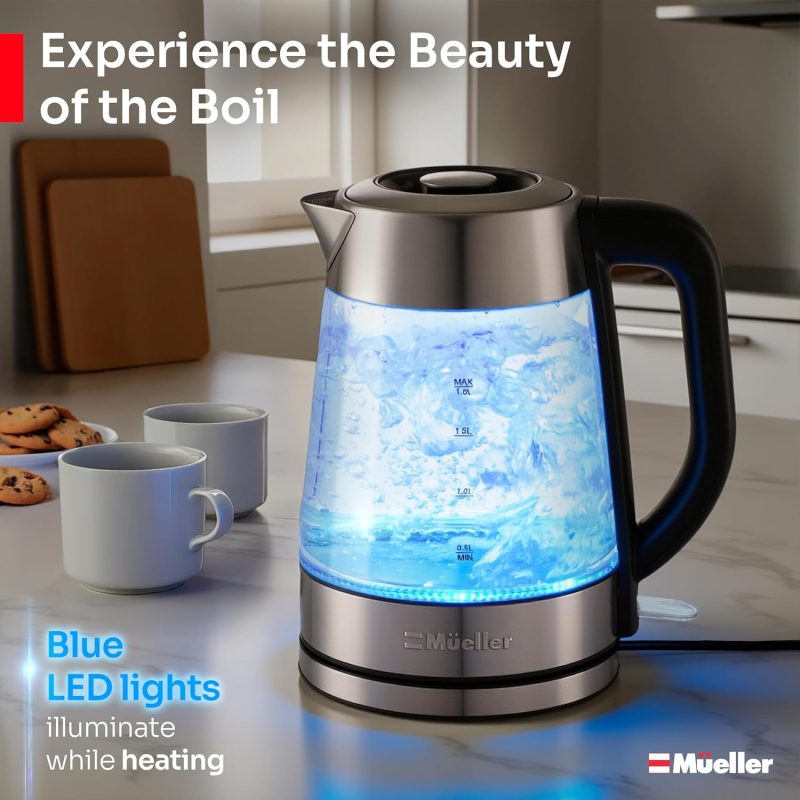 Mueller Rapid Boil Electric Kettle 1.8L – Borosilicate Glass & Stainless Steel – Bpa-Free Tea Kettle - Image 5