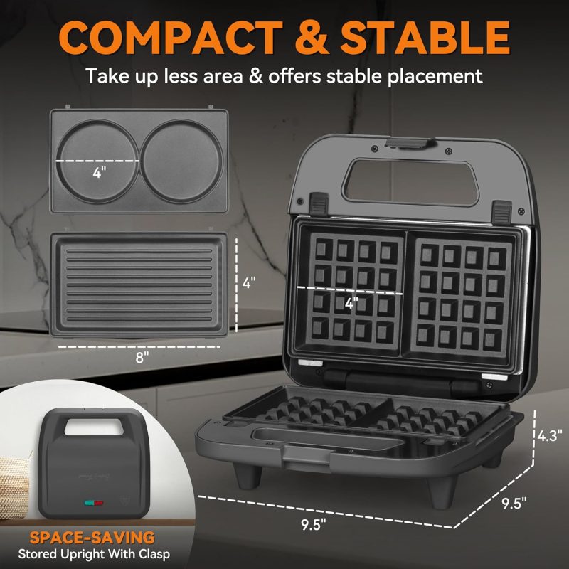 Baker’S Friend 3 In 1 Mini Waffle Maker With Removable Plates - Image 5