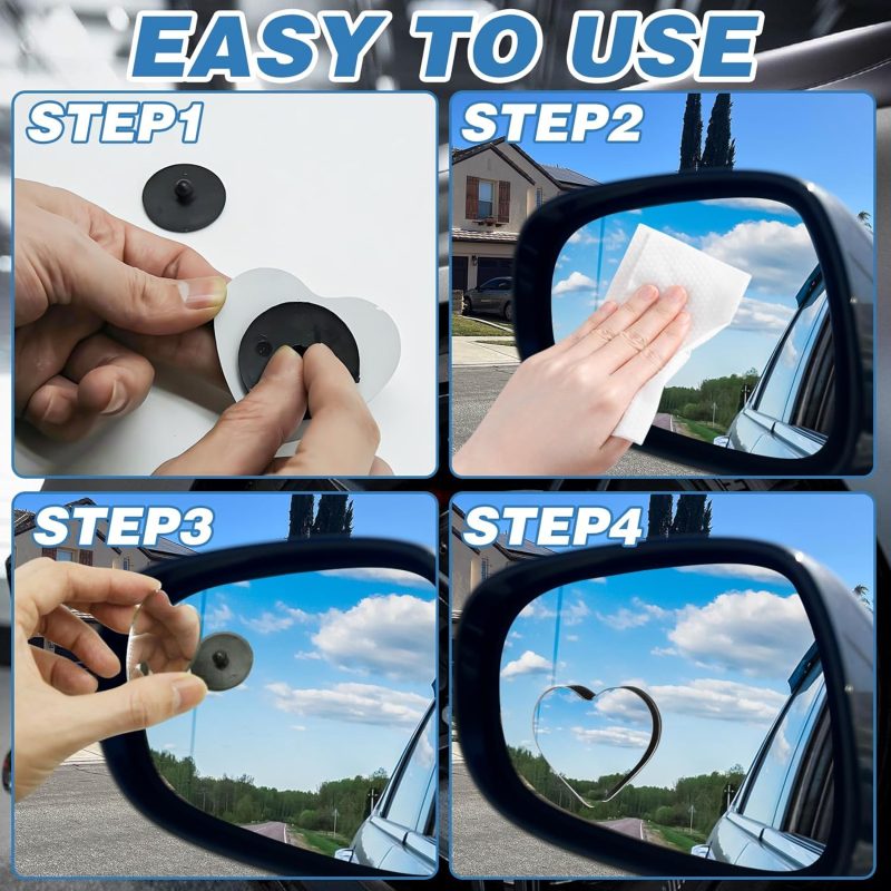 2Pcs Cars Heart Shaped Blind Spot Mirrors Car Side Mirror Blindspot Adjustabe Angle Removable Wide Angle Convex Rearview Mirror For Enhanced Safety Universal Fit Stick - Image 6