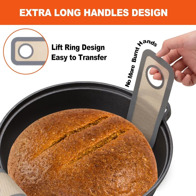 Silicone Bread Sling Oval- Non-Stick & Easy Clean Reusable Oval Silicone Baking Mat For Dutch Oven. With Long Handles Sourdough Bread Baking Mat Tools Supplier Liner - Image 3