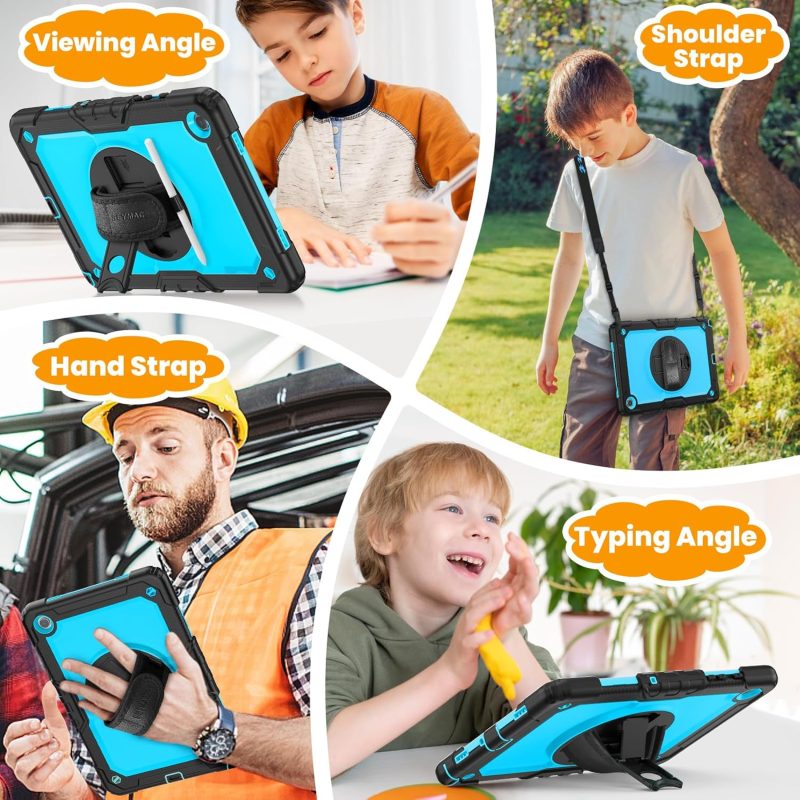 SEYMAC stock Case for Samsung Galaxy Tab A9+ Plus 11'' Full-Body Drop Protection Case with Screen Protector Pencil Holder [360° Rotating Hand Strap] &Stand SkyBlue+Black - Image 4