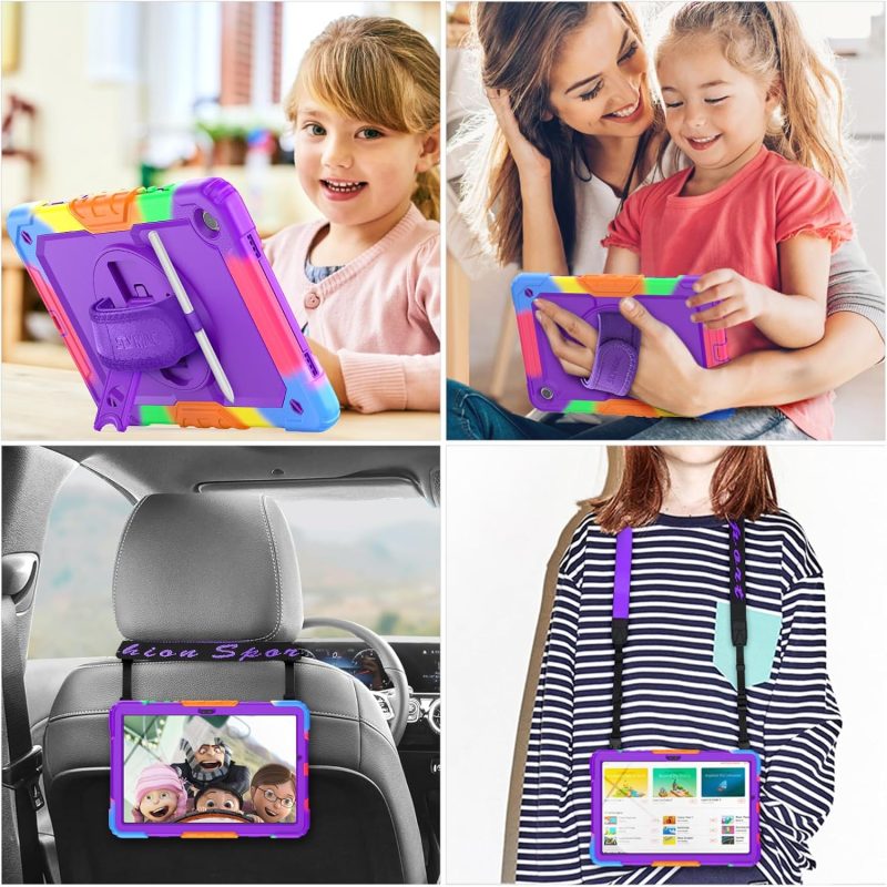 SEYMAC stock Case for Samsung Galaxy Tab A9+ Plus 11'' Full-Body Drop Protection Case with Screen Protector Pencil Holder [360° Rotating Hand Strap] &Stand Purple+Colorful - Image 2