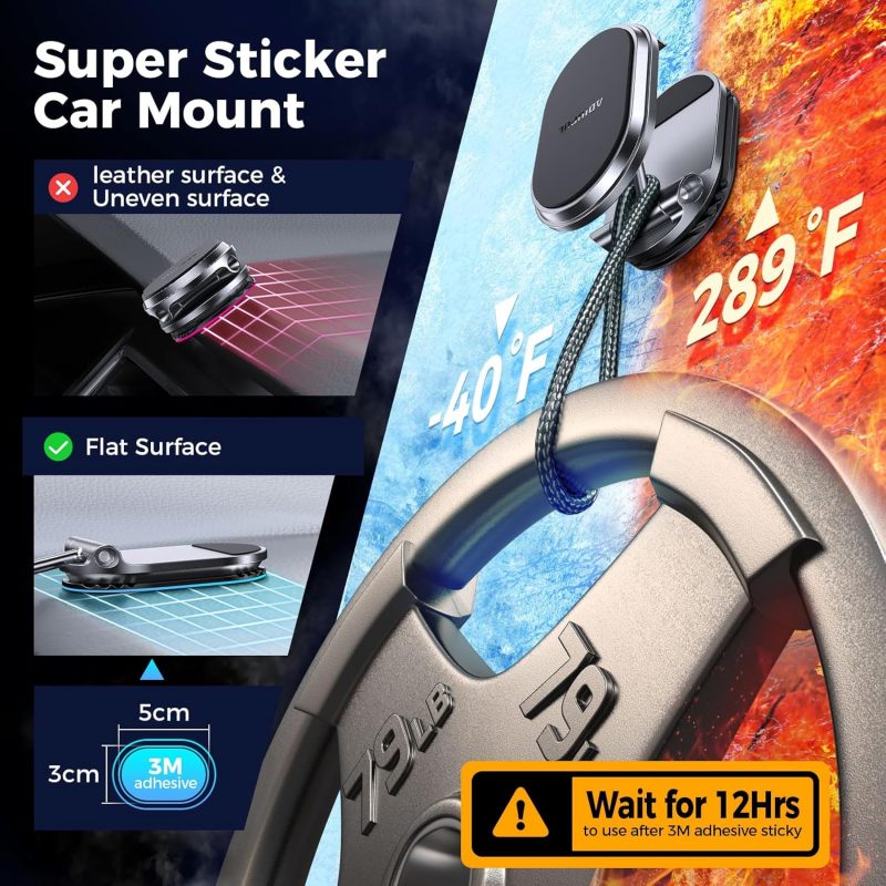 Magnetic Phone Holder For Car Metal Upgrade 6X Magnets Phone Mount Double 360° Rotation Super Sticker Phone Holder Car Mount Easy Install Suitable For Dashboard Screens Compatible With All Phone Black - Image 5