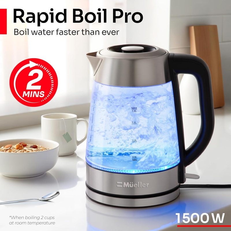 Mueller Rapid Boil Electric Kettle 1.8L – Borosilicate Glass & Stainless Steel – Bpa-Free Tea Kettle - Image 2