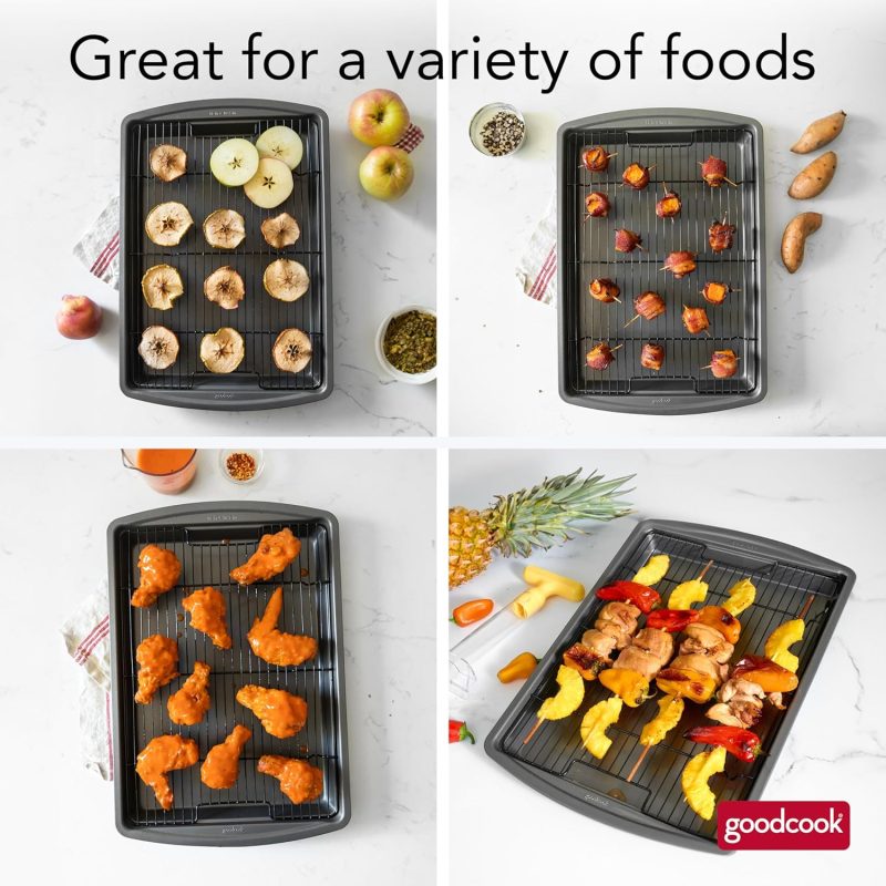 Goodcook 15” X 10.5” Nonstick Carbon Steel Baking Pan & Raised Wire Rack – Pizza Crisper - Image 3